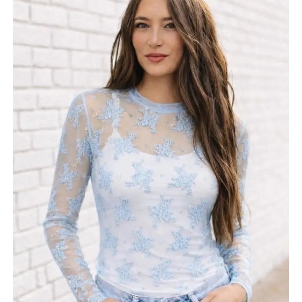 Beverly and Beck PacSun Lace Mesh Top Women Small Blue NWT Sheer Fairycore Y2K